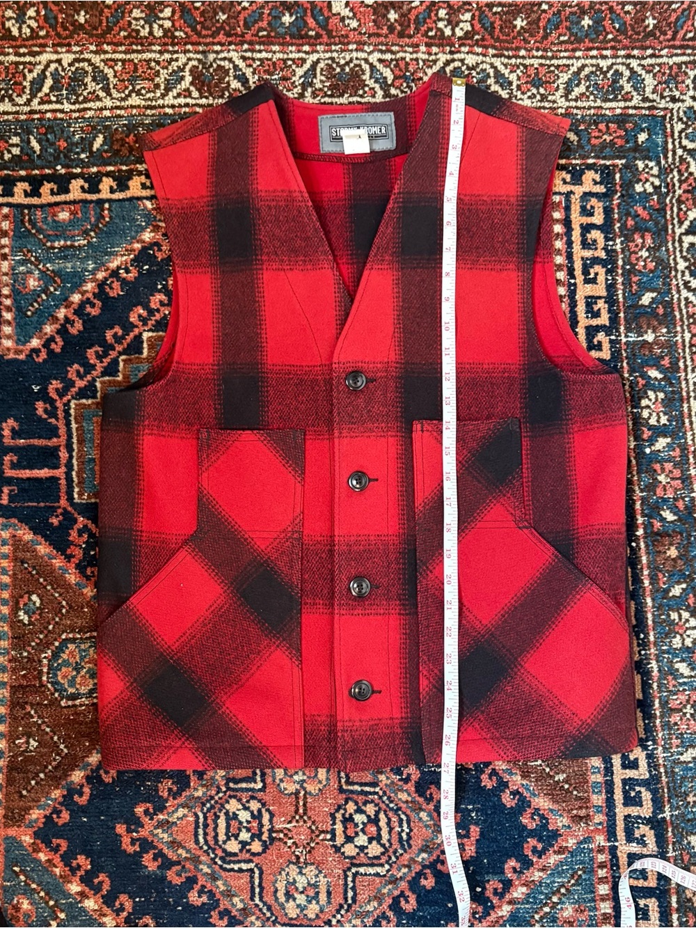 Men’s Red & Black Stormy Kromer Buffalo Plaid Wool Vest - Picture 7 of 7
